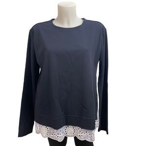 NORDSTROM SIGNATURE Navy Layered Sweater‎ Top, Eyelet hem size medium New